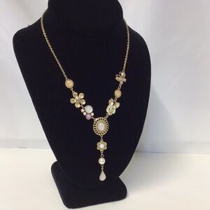 Charming Pink Floral lariat Necklace whimsy fairy cottage fun lavender butterfly